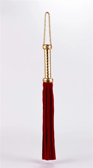 Flogger with Metallic Leather Handle and Suede Leather Tails Red 18