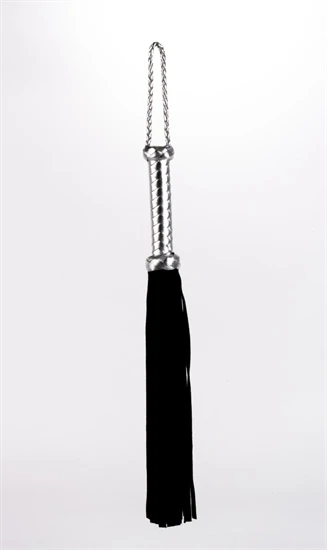Flogger with Metallic Leather Handle and Suede Leather Tails Black 18