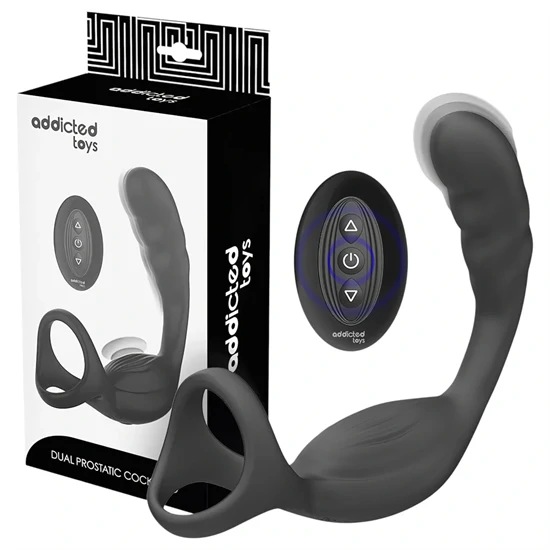 Addicted Toys - análvibrátor pénisz- és heregyűrűvel (fekete)