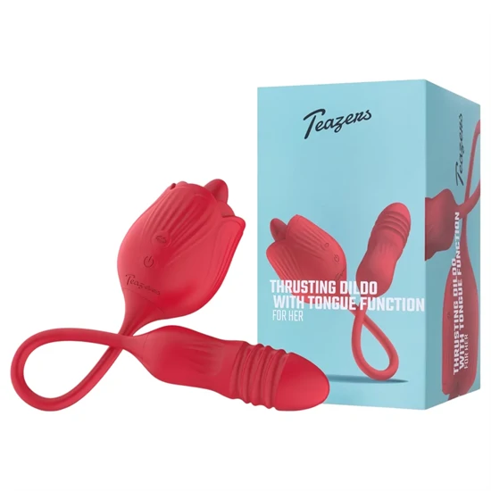 Teazers Rose - lökő vibrátor nyelves csiklóizgatóval (piros)