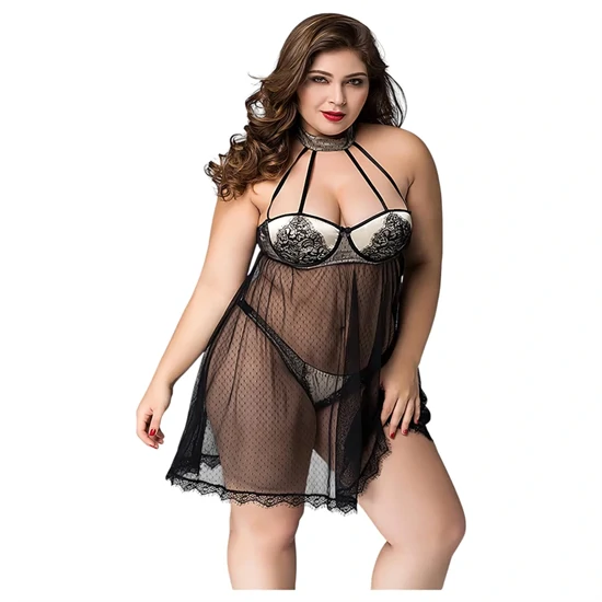 JSY 066 - fekete babydoll szett (XL-2XL)