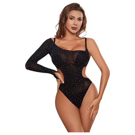 JSY 013 - csillogó body (fekete)