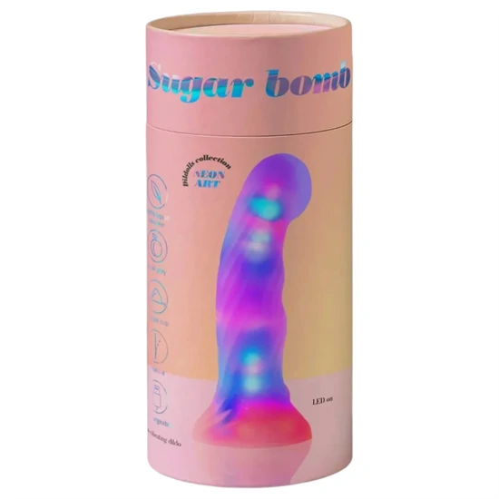 Love to Love Sugar Bomb - világító LED-es szilikon dildó (rózsaszín-sárga) - 16,9 cm