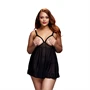 BACI Plus Size - nyitott, pöttyös babydoll - fekete (XL-XXL)