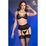 CHILIROSE - CR 4728 SZETT MELLTARTÓ + TANGA + HARISNYA FEKETE L