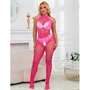 SUBBLIME - 952389 HÁLÓS ÉS CSIPKÉS BODYSTOCKING MAGAS NYAKKAL RÓZSASZÍN EGY MÉRETBEN