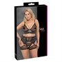 Cottelli Curves - csipkés, bőrbetétes melltartó szett (fekete)