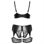 Cottelli Curves - csipkés, bőrbetétes melltartó szett (fekete)