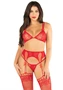 Bra Top, String Stockings and Garter Belt - Red