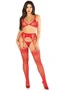 Bra Top, String Stockings and Garter Belt - Red